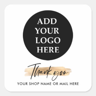 Gold Business THANK YOU HAND LETTERED AND LOGO v2 Square Sticker
