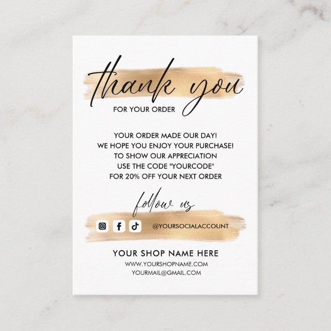 Gold Business THANK YOU HAND LETTERED AND LOGO v3 Enclosure Card (Front)