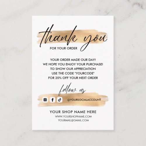 Gold Business THANK YOU HAND LETTERED AND LOGO v3 Enclosure Card