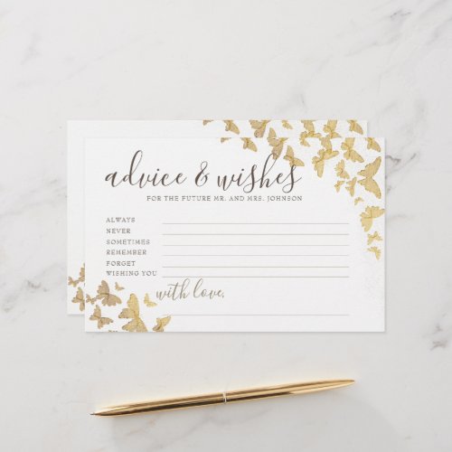 Gold Butterflies Advice for Mr Mrs Bridal Shower Stationery