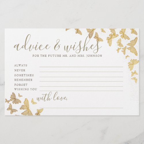Gold Butterflies Advice Game Mr Mrs Bridal Shower Stationery