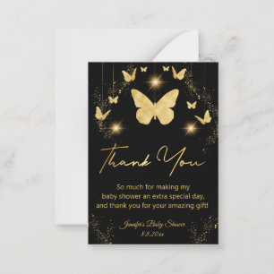gold butterflies black thank you baby shower note card