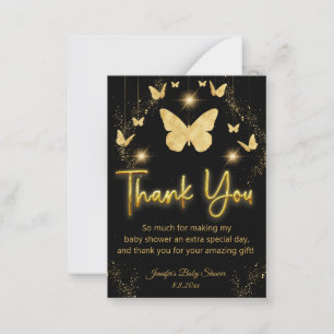 gold butterflies black thank you baby shower  note card