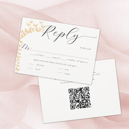 Gold Butterflies Boho Wedding QR Code Meal RSVP