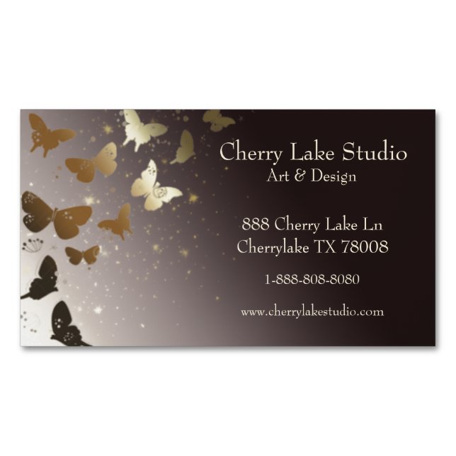 Gold Butterflies Business Card Magnet (Front)