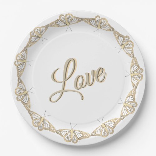 Gold Butterflies Circle Of Love Paper Plates