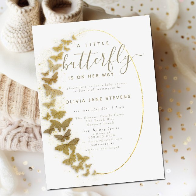 Gold Butterflies Elegant Boho Frame Baby Shower Invitation (Creator Uploaded)