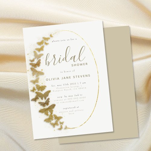 Gold Butterflies Elegant Boho Frame Bridal Shower Invitation