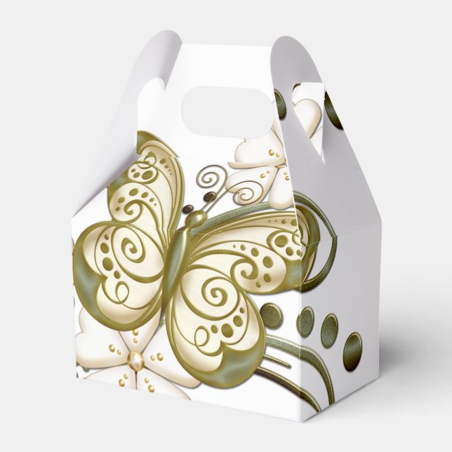 Gold Butterflies Floral Favor Box (Front Side)