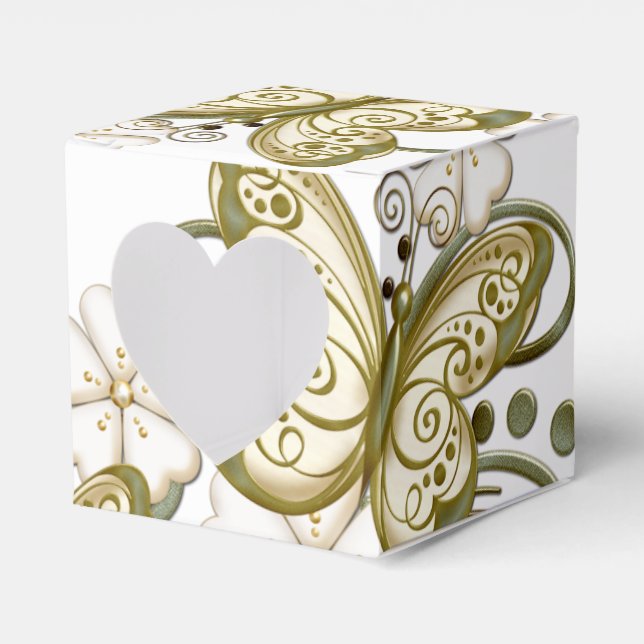 Gold Butterflies Floral Heart Favor Box (Front Side)