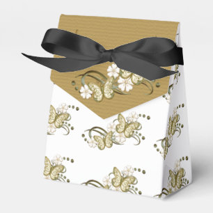 Gold Butterflies Floral Pattern Favor Box