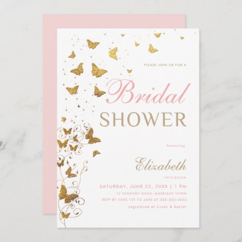 Gold Butterflies Garden Elegant Boho Bridal Shower Invitation