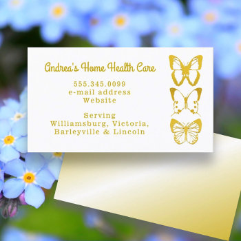 Gold Butterflies Home Health Care Business Cards by BlueHyd at Zazzle