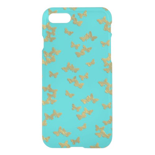 Gold butterflies on aqua backround iPhone SE87 case