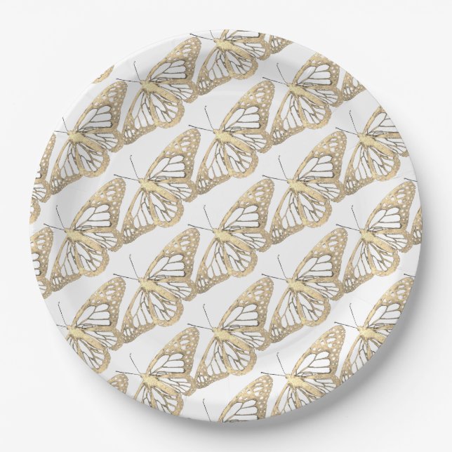 Gold Butterflies Paper Plates (Front)