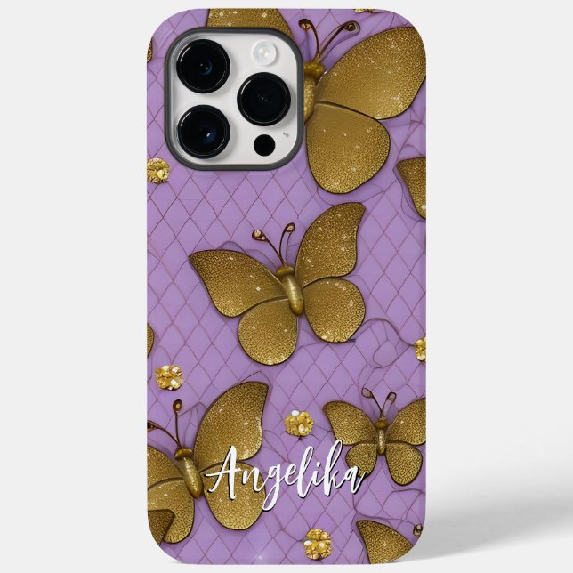 Gold Butterflies Personalized Name Case-Mate iPhone Case (Back)