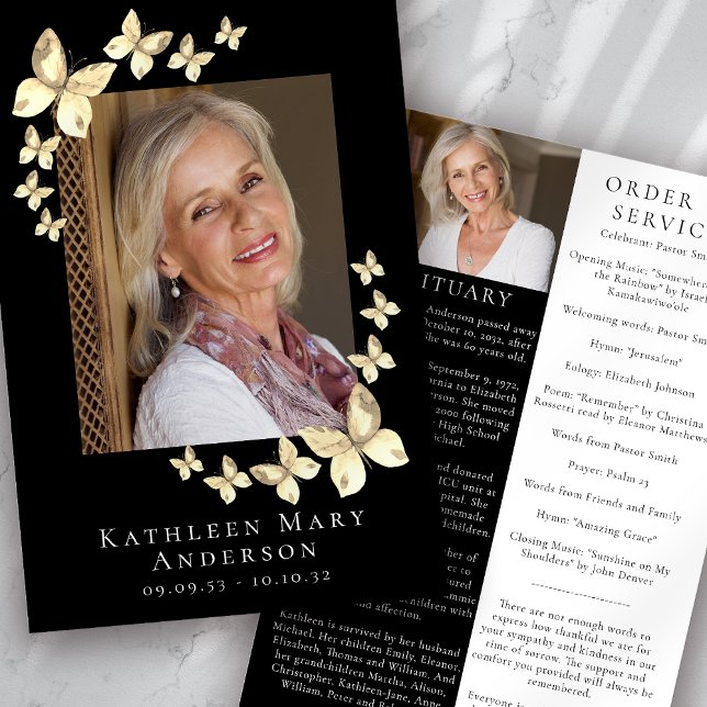 Gold Butterflies Photo Memorial Service Program (Creator Uploaded)