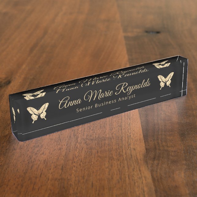Gold Butterflies Professional Desk Name Plate (Side)