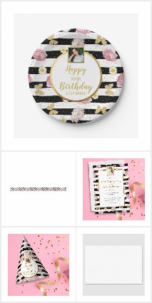 Gold Butterflies, Roses, Daisies Party Collection