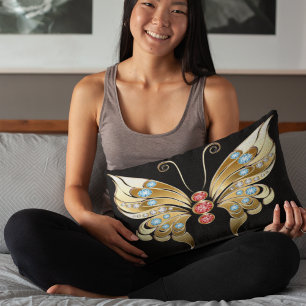 Gold Butterfly Adorned With Gems Accent Pillow