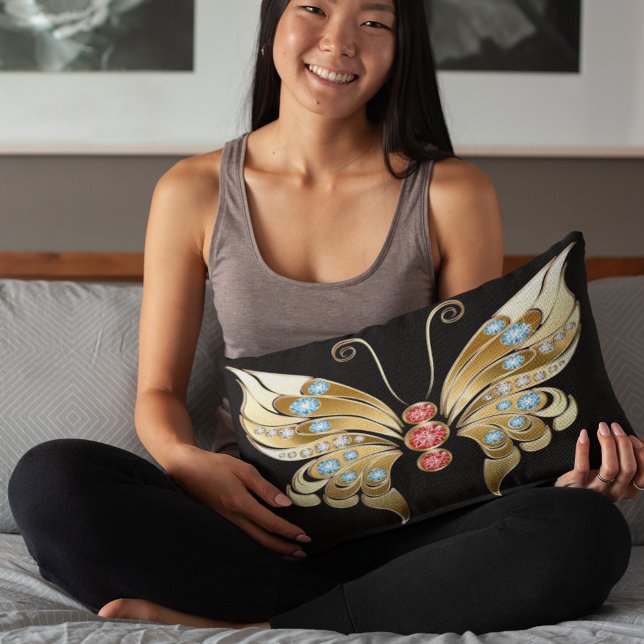 Gold Butterfly Adorned With Gems Accent Pillow (Creator Uploaded)
