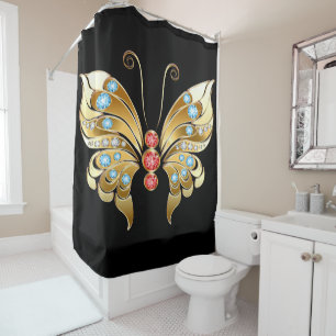 Gold Butterfly Adorned With Gems Shower Curtain