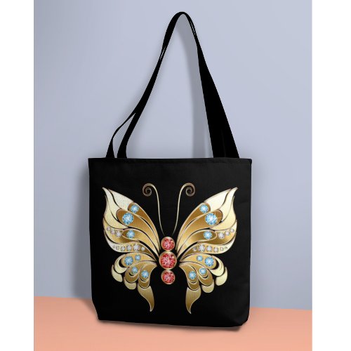 Gold Butterfly Adorned With Gems Tote Bag