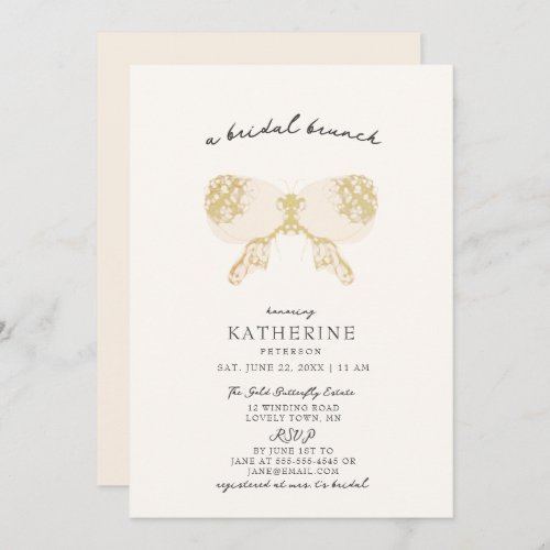 Gold Butterfly Blush Pink Modern Bridal Shower Invitation