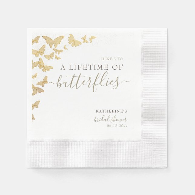 Gold Butterfly Boho Chic Bridal Shower Custom Napkins (Front)