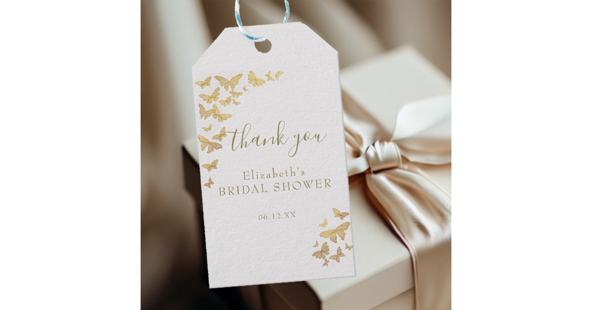 Gold Butterfly Boho Chic Bridal Shower Thank You Gift Tags | Zazzle