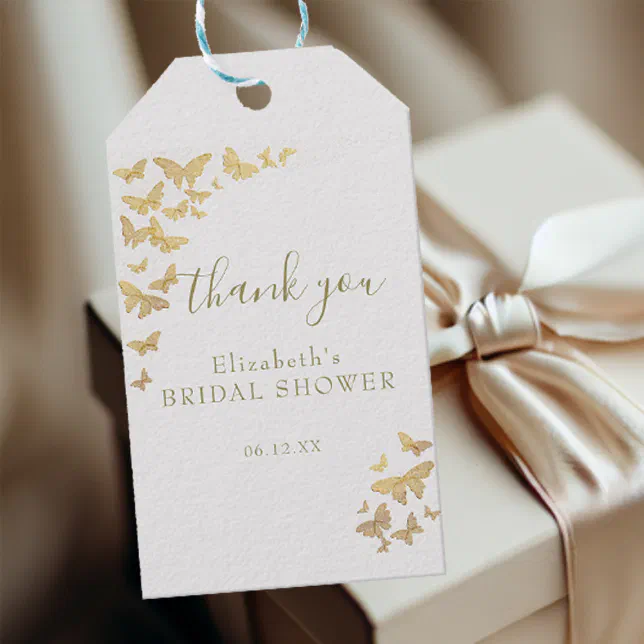 Gold Butterfly Boho Chic Bridal Shower Thank You Gift Tags | Zazzle