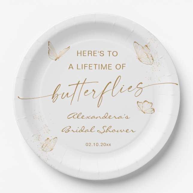Gold Butterfly Bridal Shower  Paper Plates (Front)