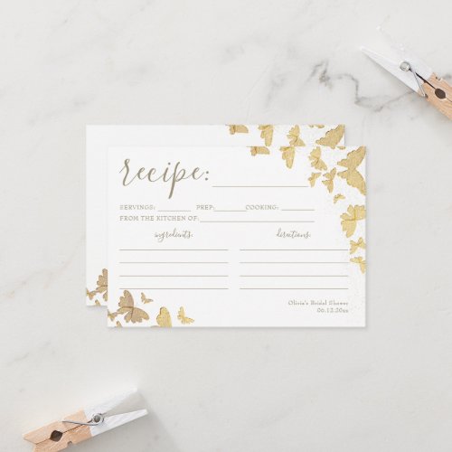 Gold Butterfly Bridal Shower Recipe Card 