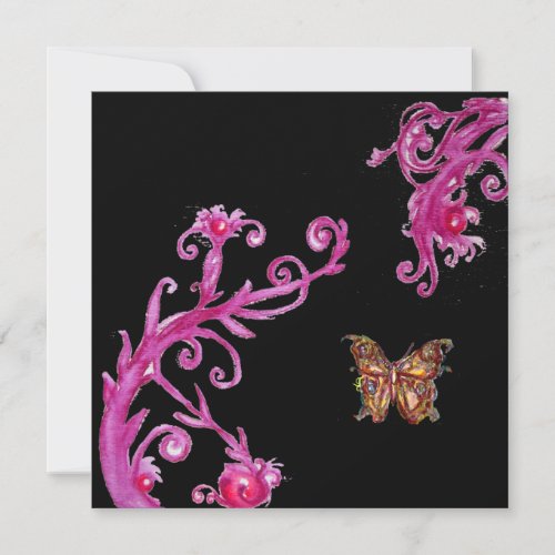 GOLD BUTTERFLY  bright pink black white Invitation