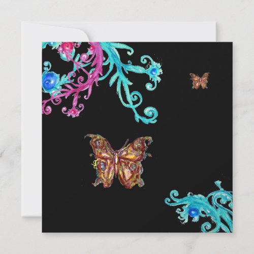GOLD BUTTERFLY  bright pink  blue black Invitation