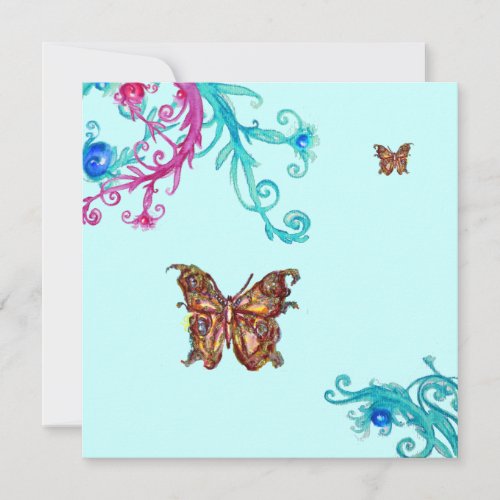 GOLD BUTTERFLY  bright pink  blue Invitation