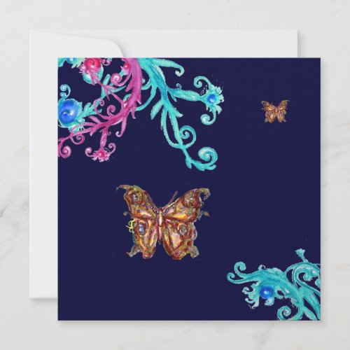 GOLD BUTTERFLY  bright pink  blue Invitation