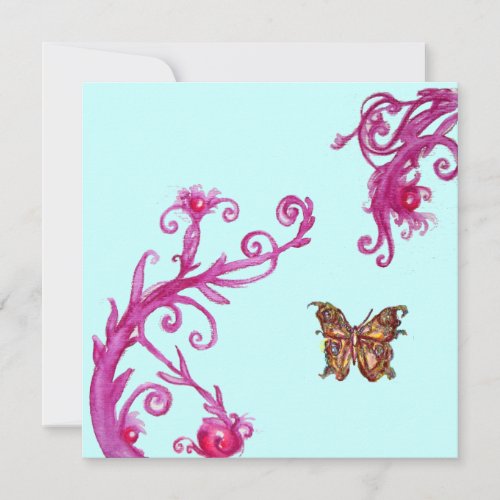 GOLD BUTTERFLY  bright pink blue Invitation