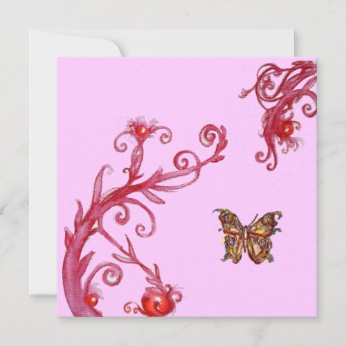 GOLD BUTTERFLY  bright pink red Invitation