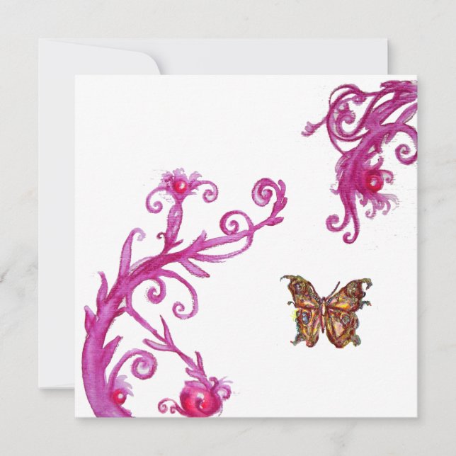 GOLD BUTTERFLY , bright pink white Invitation (Front)