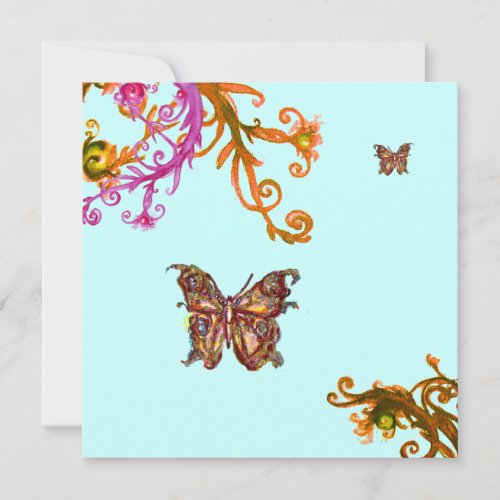 GOLD BUTTERFLY  bright pink yellow blue Invitation