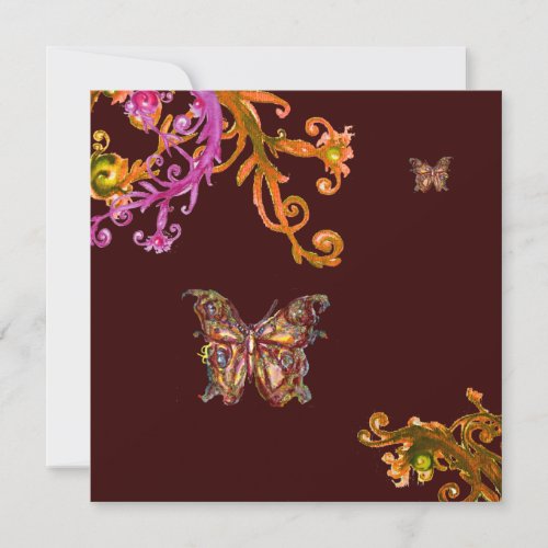GOLD BUTTERFLY  bright pink yellow brown Invitation