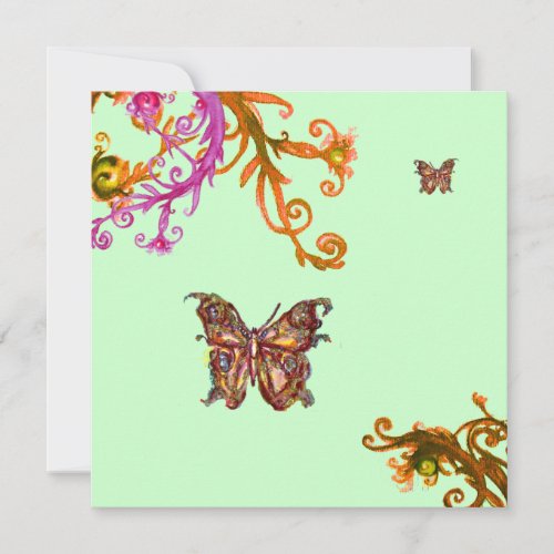 GOLD BUTTERFLY  bright pink yellow green Invitation