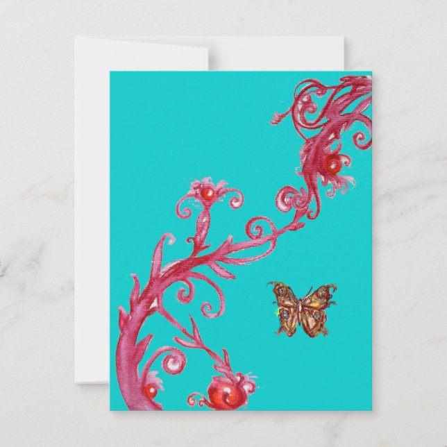 GOLD BUTTERFLY , bright red blue Invitation (Front)