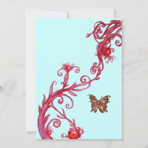 GOLD BUTTERFLY , bright red blue Invitation