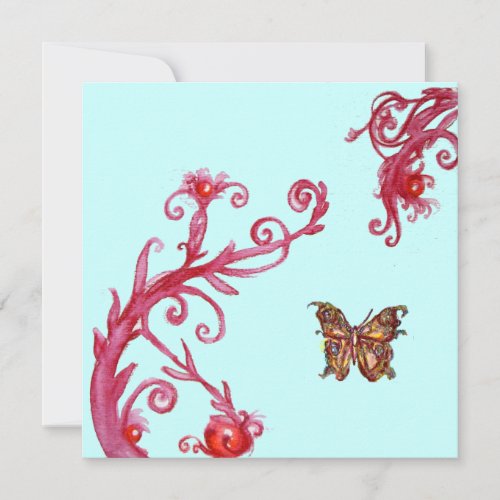 GOLD BUTTERFLY  bright red blue Invitation