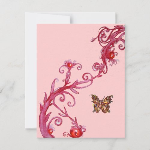 GOLD BUTTERFLY  bright red pink Invitation