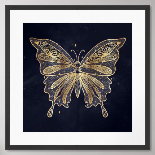 Gold Butterfly Celestial Aesthetic Framed Art