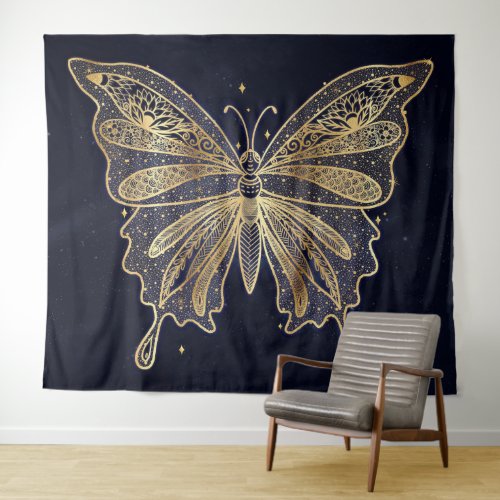 Gold Butterfly Celestial Aesthetic Tapestry