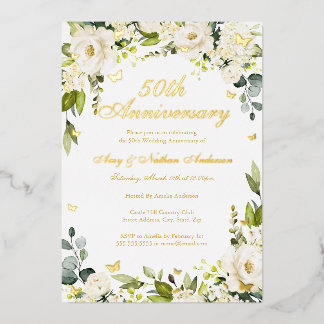 Gold Butterfly Champagne 50th Wedding Anniversary Foil Invitation